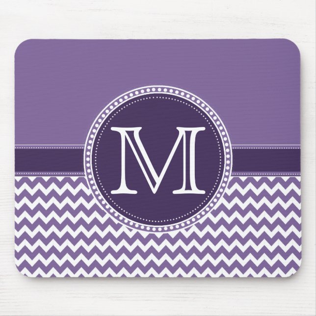 Purple and White Chevron Zigzag Monogram Wedding Mouse Mat (Front)