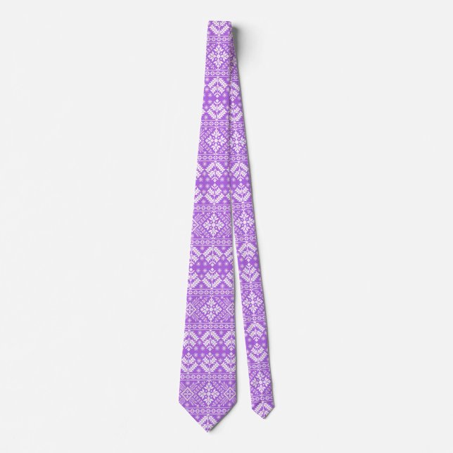 Purple and White Christmas Fair Isle Pattern Tie (Front)