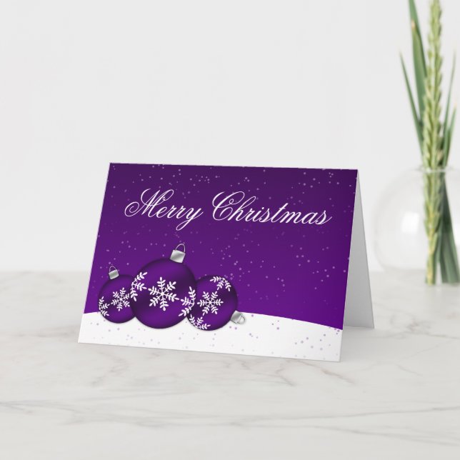 Purple and White Christmas Snowflake Ornaments Holiday Card (Front)