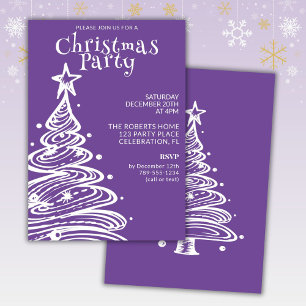 Purple and White Christmas Tree Party Invitation