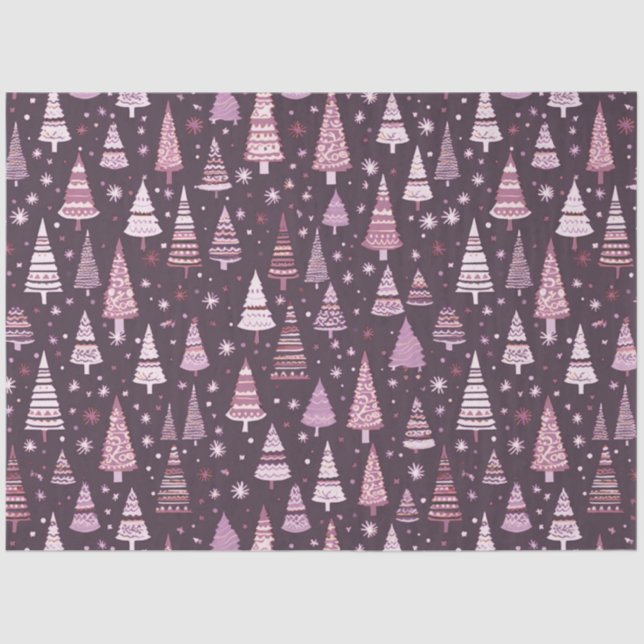 Purple and White Christmas Trees Christmas Tissue Paper (Front)