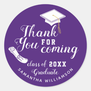 Purple and White Class of 2025 Graduate Thank You Classic Round Sticker