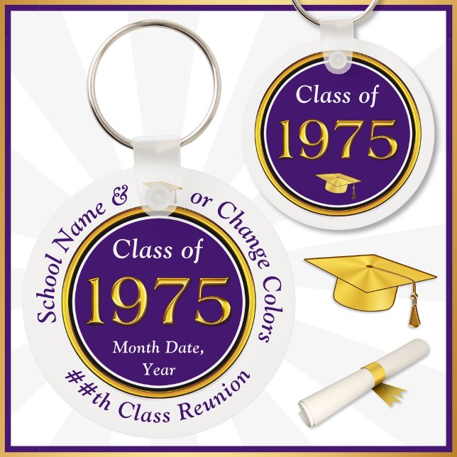 Purple and White, Class of 75 Reunion, Party Favou Key Ring (Class of 1975 Keychains. Great and Inexpensive, Class of 75 party favors for your goodie bags. )