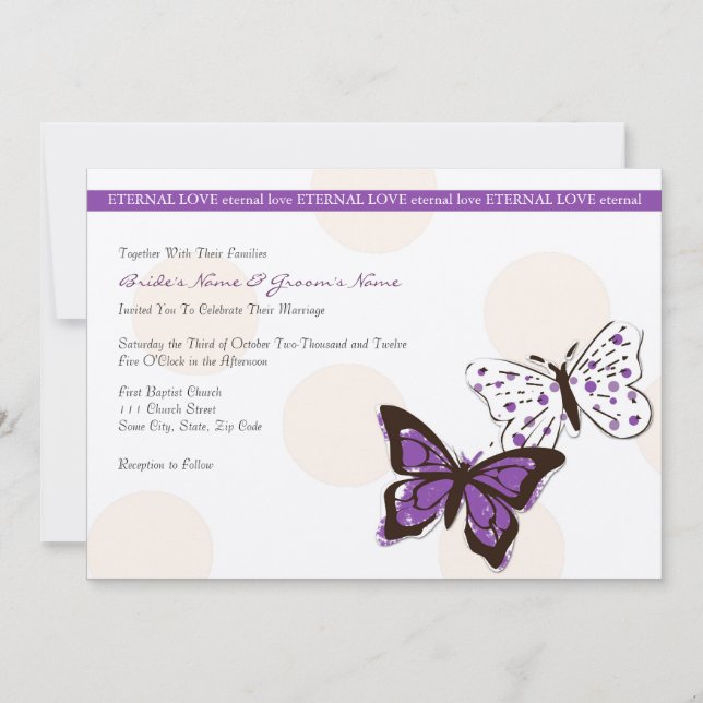 Purple and White Cool Butterfly Wedding Invitation (Front)