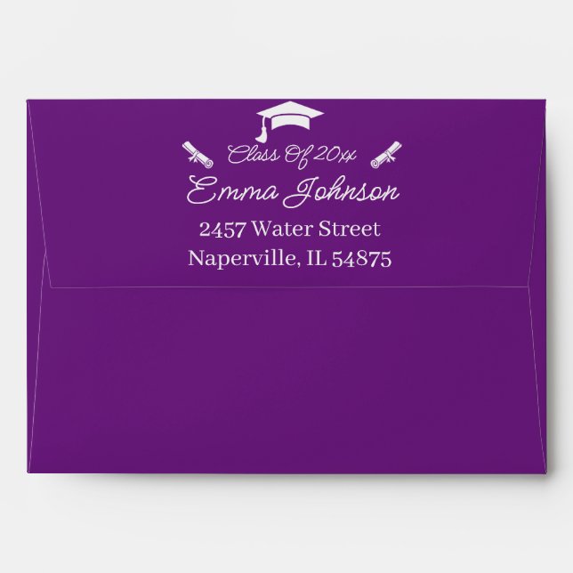 Purple And White Custom Graduation Envelope (Back (Top Flap))
