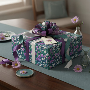 Purple and white daisies pattern wrapping paper
