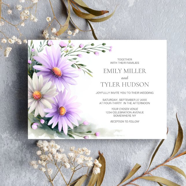 Purple and White Daisies Wedding  Invitation (Creator Uploaded)