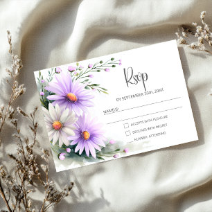 Purple and White Daisies Wedding RSVP Card