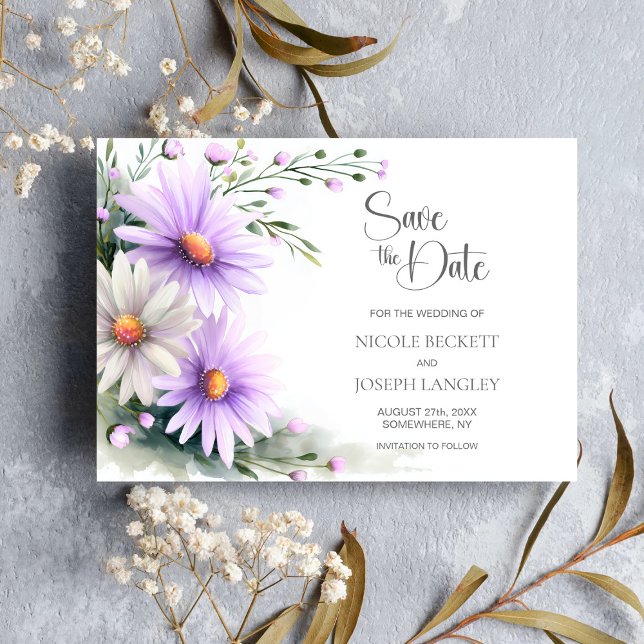 Purple and White Daisies Wedding Save the Date (Creator Uploaded)