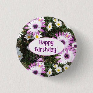 Purple and White Daisy Floral Customizable Name 3 Cm Round Badge