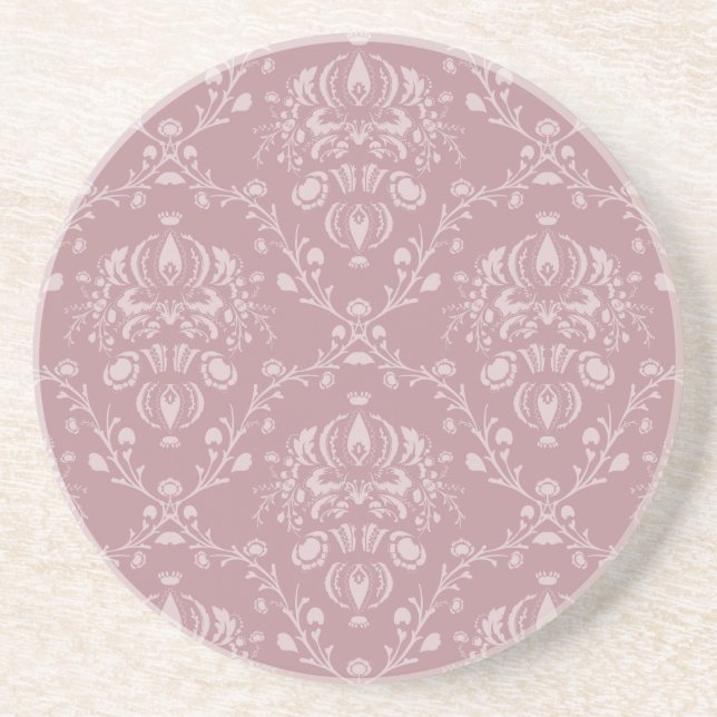 Purple and White Damask Coaster (Front)