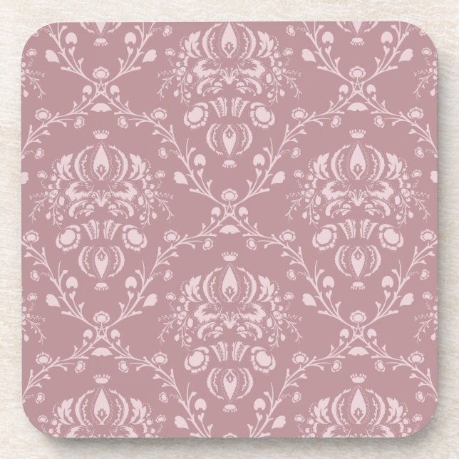 Purple and White Damask Coaster (Front)