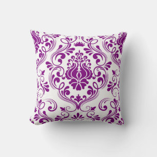 Purple and White Damask Floral Pattern Elegant Cushion