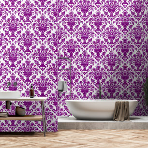 Purple and White Damask Floral peel and stick Wallpaper