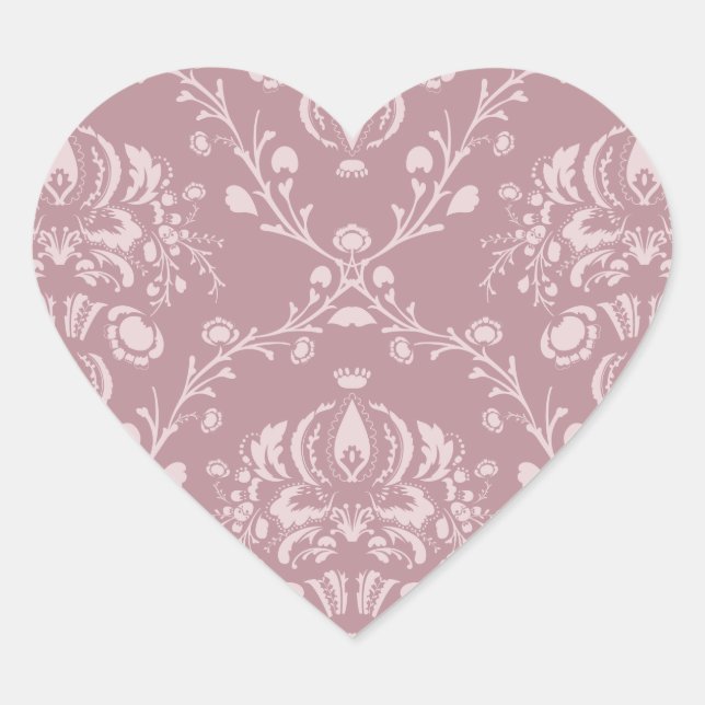 Purple and White Damask Heart Sticker (Front)