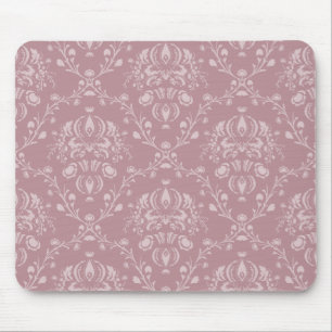Purple and White Damask Mouse Mat