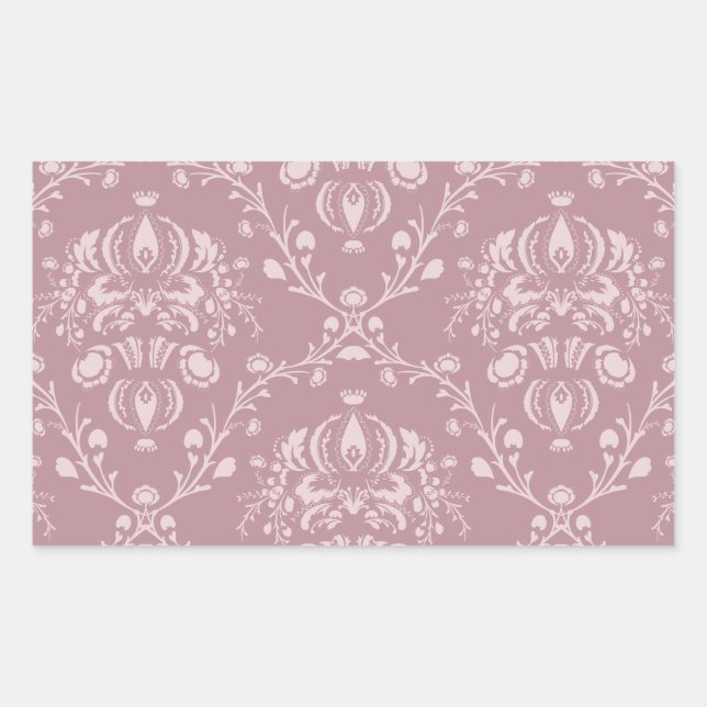 Purple and White Damask Rectangular Sticker (Front)