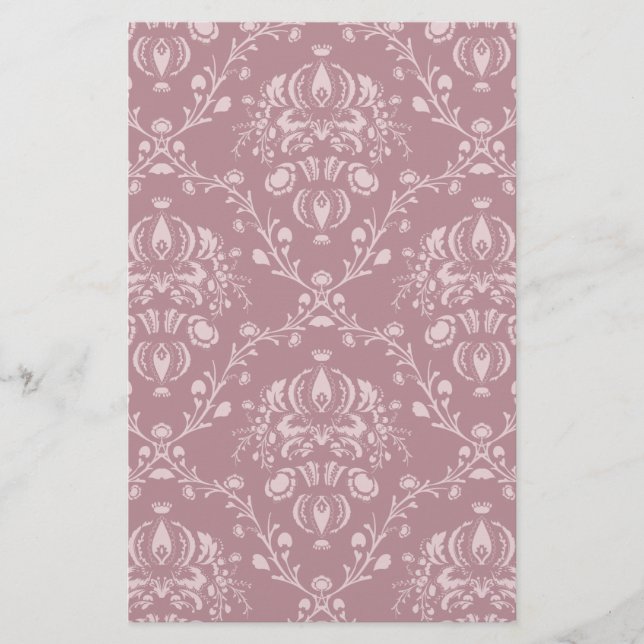 Purple and White Damask Stationery (Front)