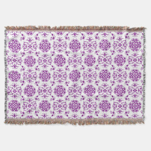 Purple and White Damask Style Pattern Throw Blanket