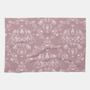 Purple and White Damask Tea Towel