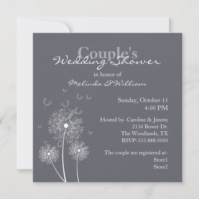 Purple and White Dandelion Couple's Wedding Shower Invitation (Front)