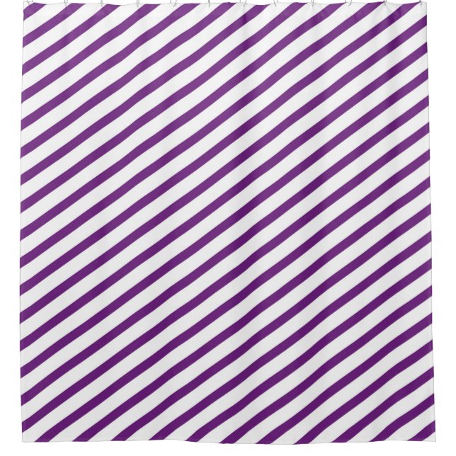 Purple and White Diagonal Stripes Modern Shower Curtain (Front)