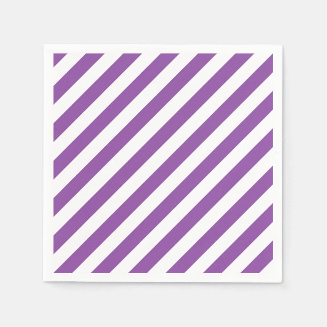 Purple And White Diagonal Stripes Pattern Napkin (Front)