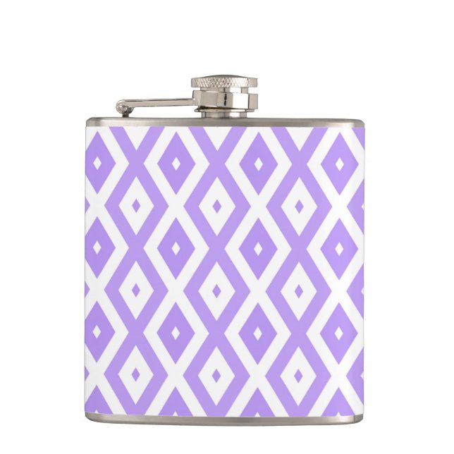 Purple and white diamond pattern hip flask (Front)