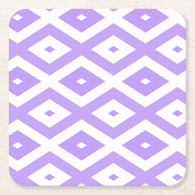 Purple and white diamond pattern square paper coaster (Front)