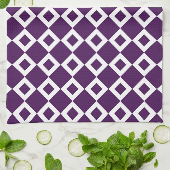 Purple and White Diamond Pattern Tea Towel (Folded)