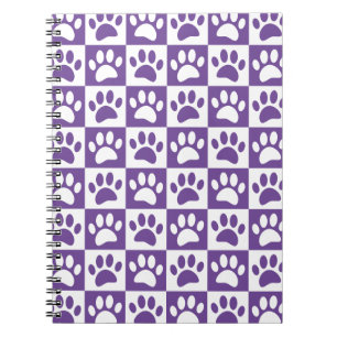 Purple And White Dog Paws In Squares Custom Notebook