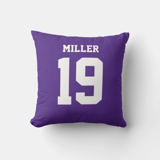 Purple and White Double-Sided Sports Jersey Cushion (Front)