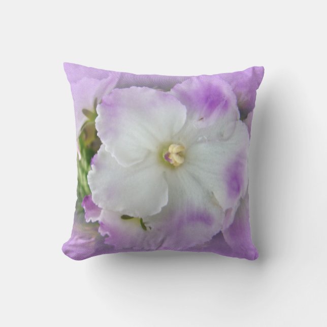 Purple and White Fancy African Violets Cushion (Front)