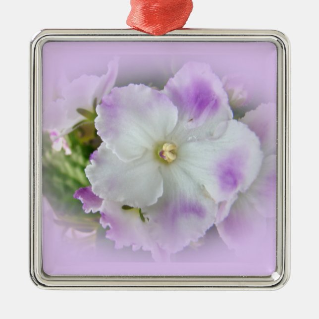 Purple and White Fancy African Violets Metal Tree Decoration (Front)