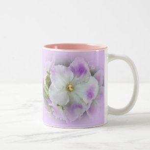 Purple and White Fancy African Violets Two-Tone Coffee Mug