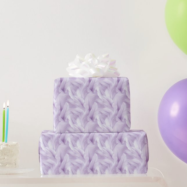 Purple and White Feather Pattern Bridal  Wrapping Paper (Party Gifts)