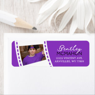 Purple and White Filmstrip Photo Return Address