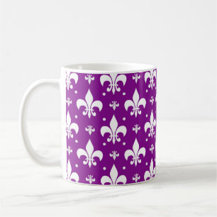 Purple and White Fleur-de-lis Design Coffee Mug
