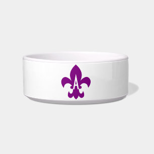 Purple and White Fleur de Lis Monogram Bowl