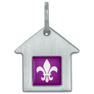 Purple and White Fleur de Lys Pet Name Tag