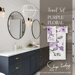 Purple and White Floral Bathroom Towel Set