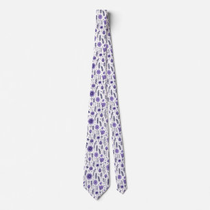 Purple and White Floral Botanical Wedding Tie
