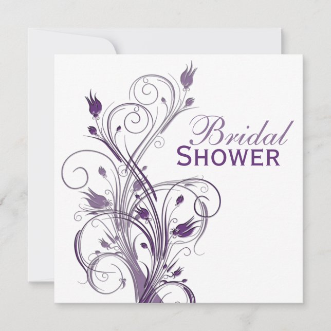 Purple and White Floral Bridal Shower Invitation (Front)