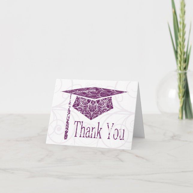 Purple and White Floral Cap Thank You Card (Front)