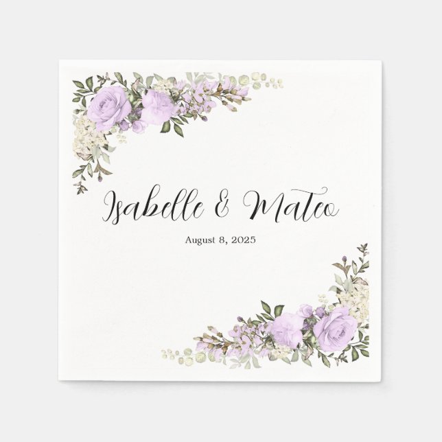 Purple and White Floral Custom Wedding Napkin (Front)