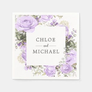 Purple and White Floral Custom Wedding Napkin