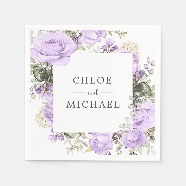 Purple and White Floral Custom Wedding Napkin (Front)