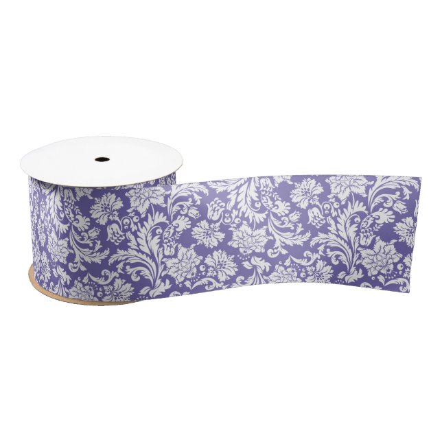 Purple And White Floral Damasks Satin Ribbon (Spool)