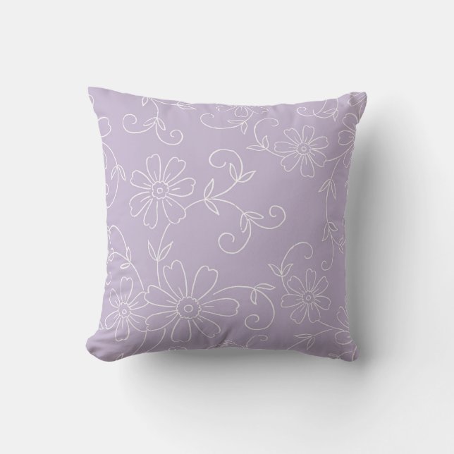 Purple and White Floral Decorative Pillow (Front)