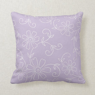 Purple and White Floral Decorative Pillow